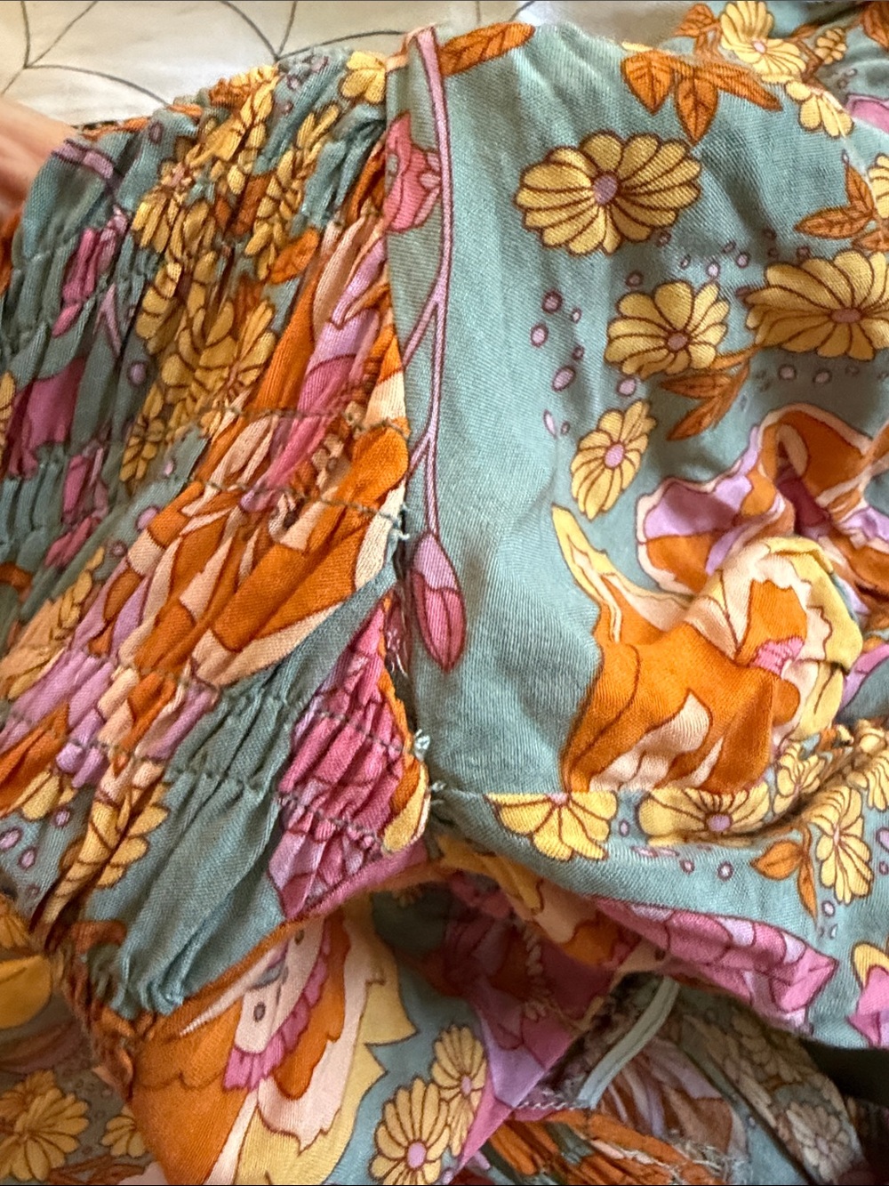 Fortunate one Floral Puff-Sleeve Smocked Midi Dress in Pink and Orange Size XS - Picture 10 of 10
